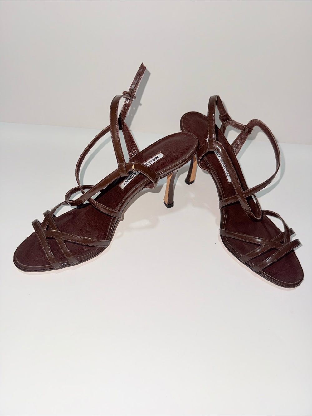 Manolo Blahnik Dark Brown Strappy Stiletto Sandals